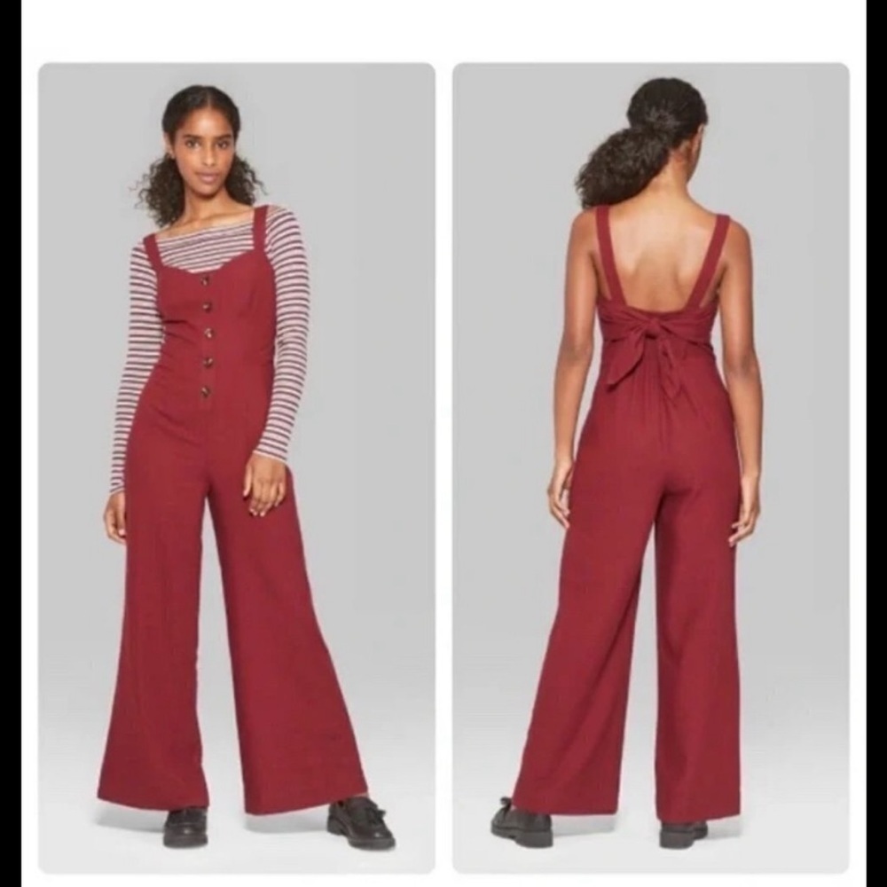 wild fable Burgundy Wide-Leg Button-Front Jumpsuit